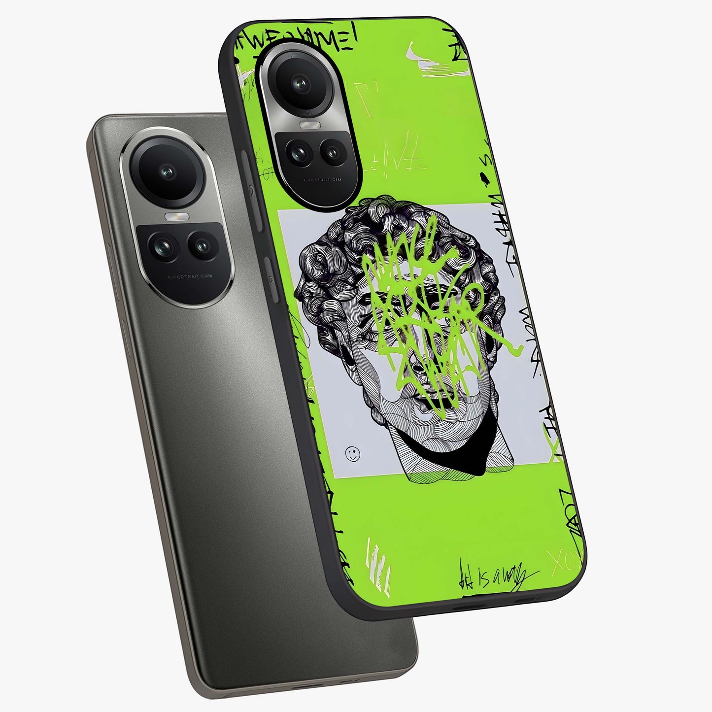 Neo Graffiti Rebellion Glass Case displayed in angled mockup highlighting urban street art design with rebellious aesthetic.