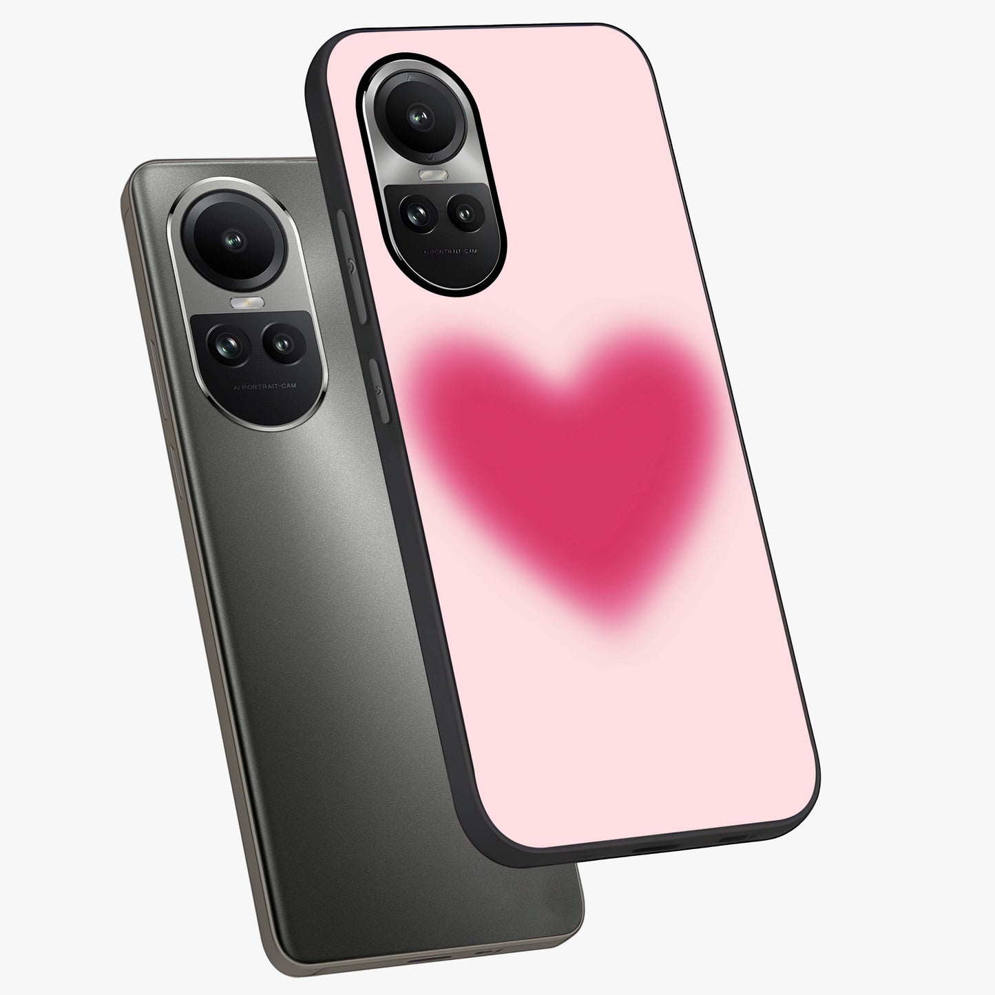 Pink Aura Heart Glass Case displayed in angled mockup highlighting vibrant pink heart design with dreamy aura aesthetic.