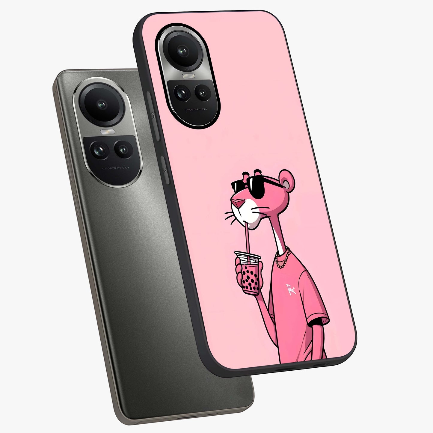 Pink Panther Glass Case displayed in angled mockup highlighting playful cartoon character design with vibrant pink aesthetic.