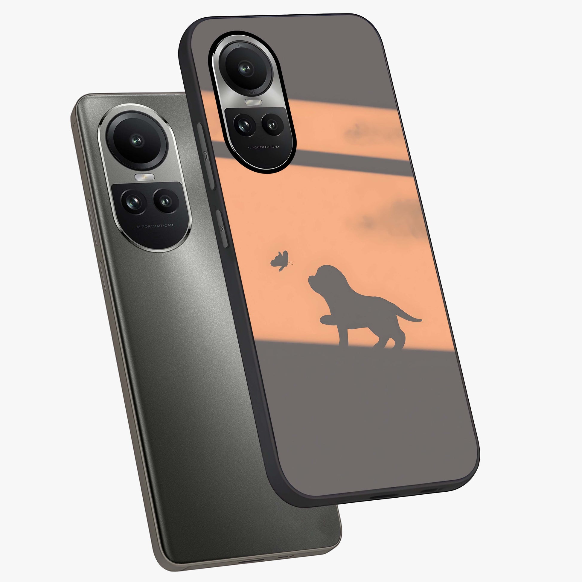 Puppy Shadow Art Glass Case displayed in angled mockup highlighting playful dog illustration with artistic shadow aesthetic.