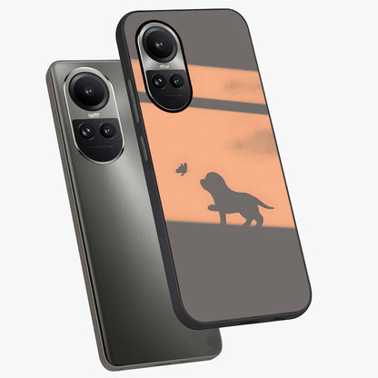 Puppy Shadow Art Glass Case displayed in angled mockup highlighting playful dog illustration with artistic shadow aesthetic.