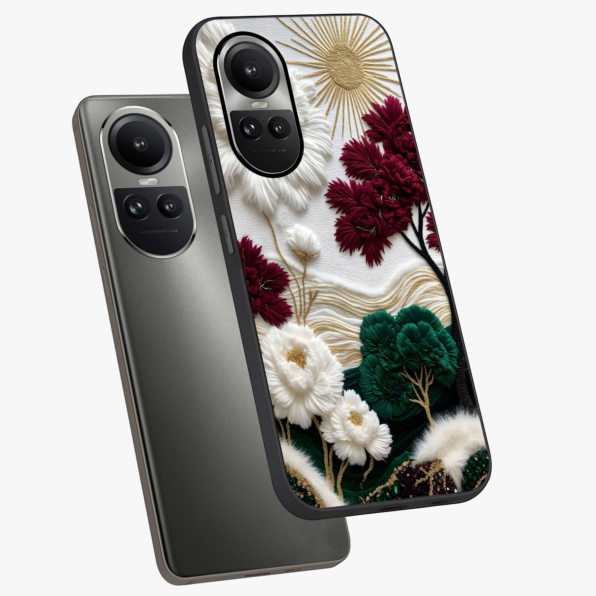 Radiant Bloom Elegance Glass Case displayed in angled mockup highlighting graceful floral design with radiant aesthetic style.