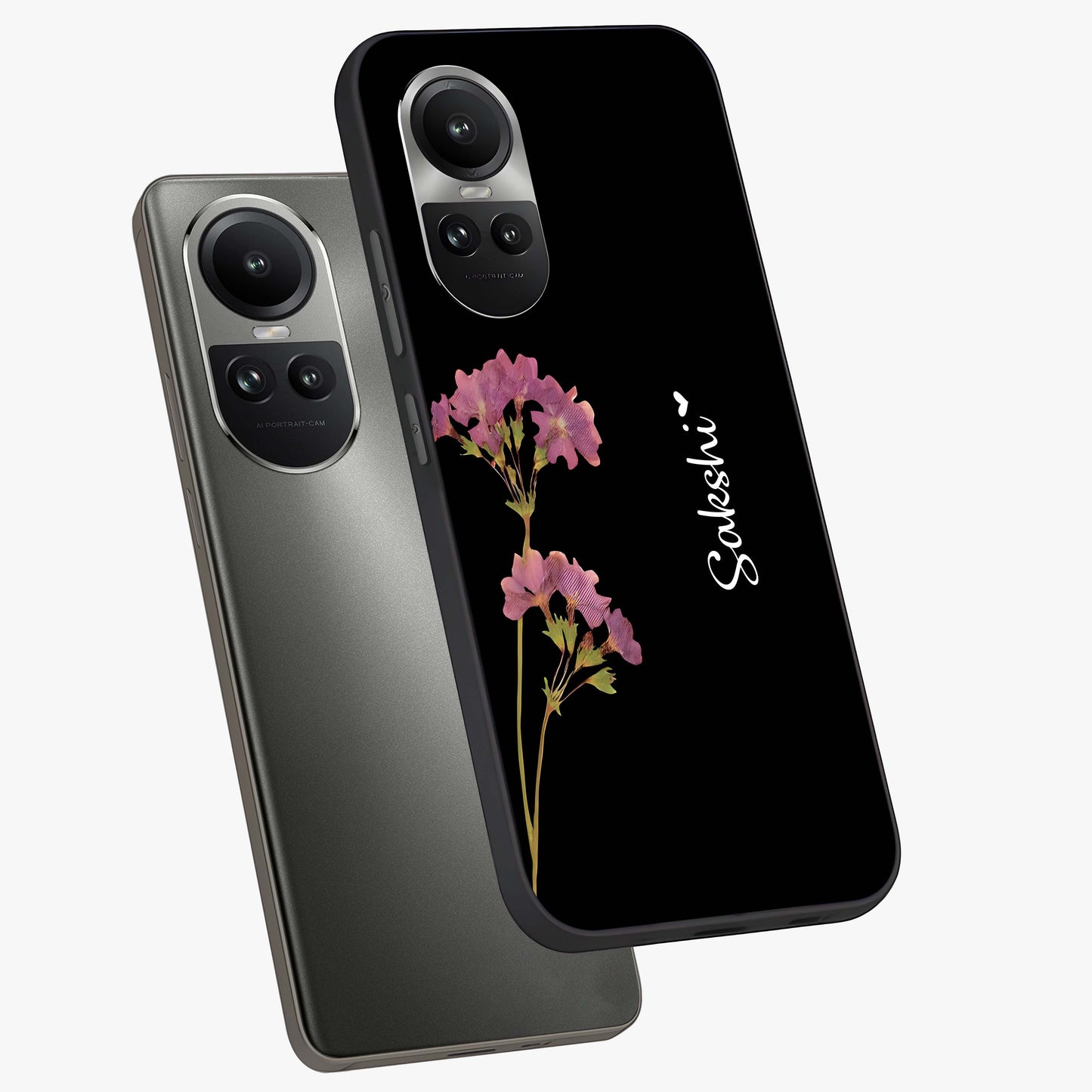 Riching Lavender Flower Custom Name Glass Case displayed in angled mockup highlighting delicate lavender flower design with custom name feature.