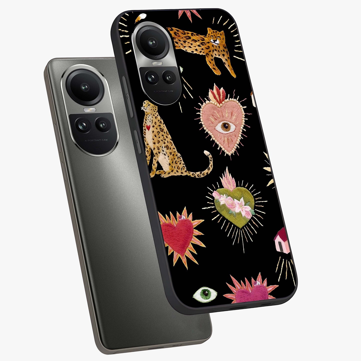 Sacred Jungle Heart Glass Case displayed in angled mockup highlighting lush tropical design with natural aesthetic style.