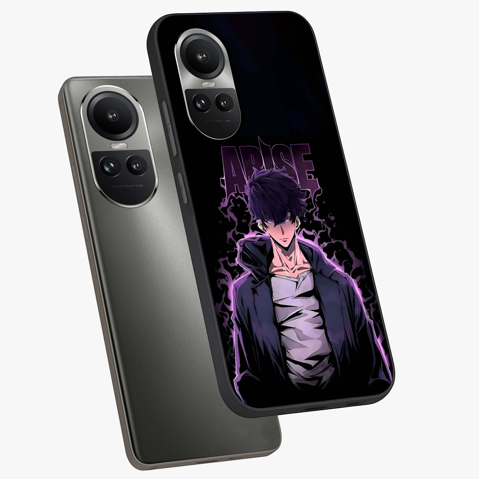 Shadow Monarch Awakening Glass Case displayed in angled mockup highlighting dramatic shadow warrior design with fantasy aesthetic.