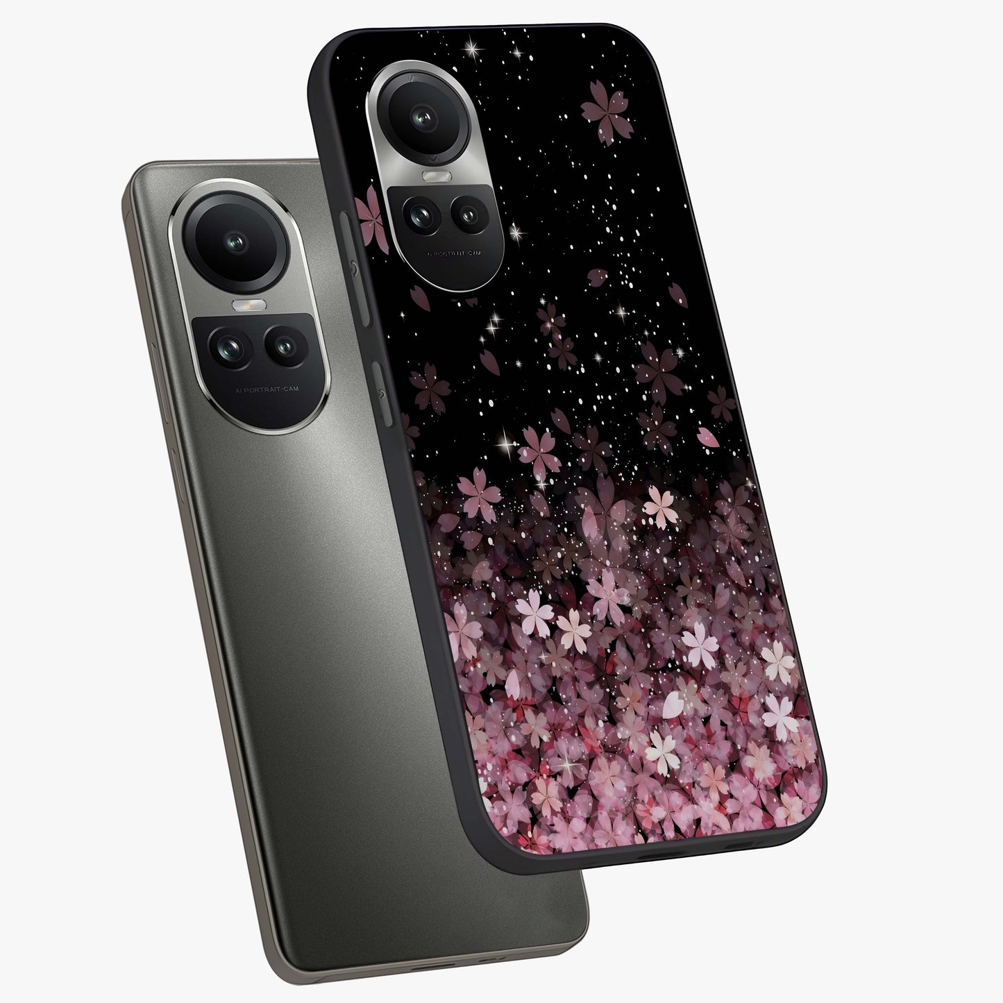 Small Starry Flowers Glass Case displayed in angled mockup highlighting tiny flower pattern with celestial aesthetic style.