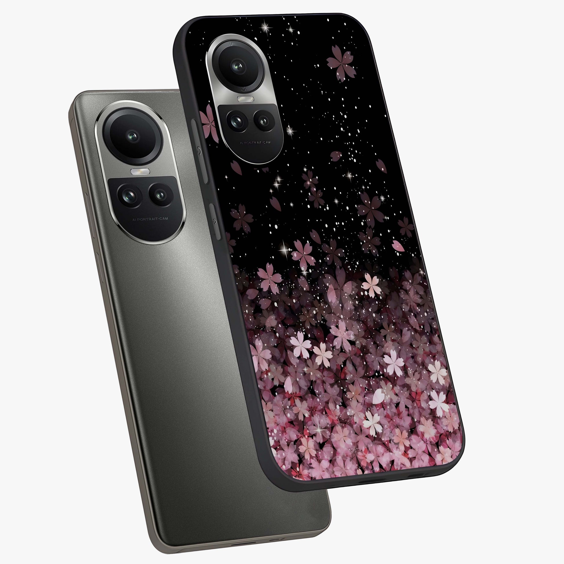 Small Starry Flowers Glass Case displayed in angled mockup highlighting tiny flower pattern with celestial aesthetic style.