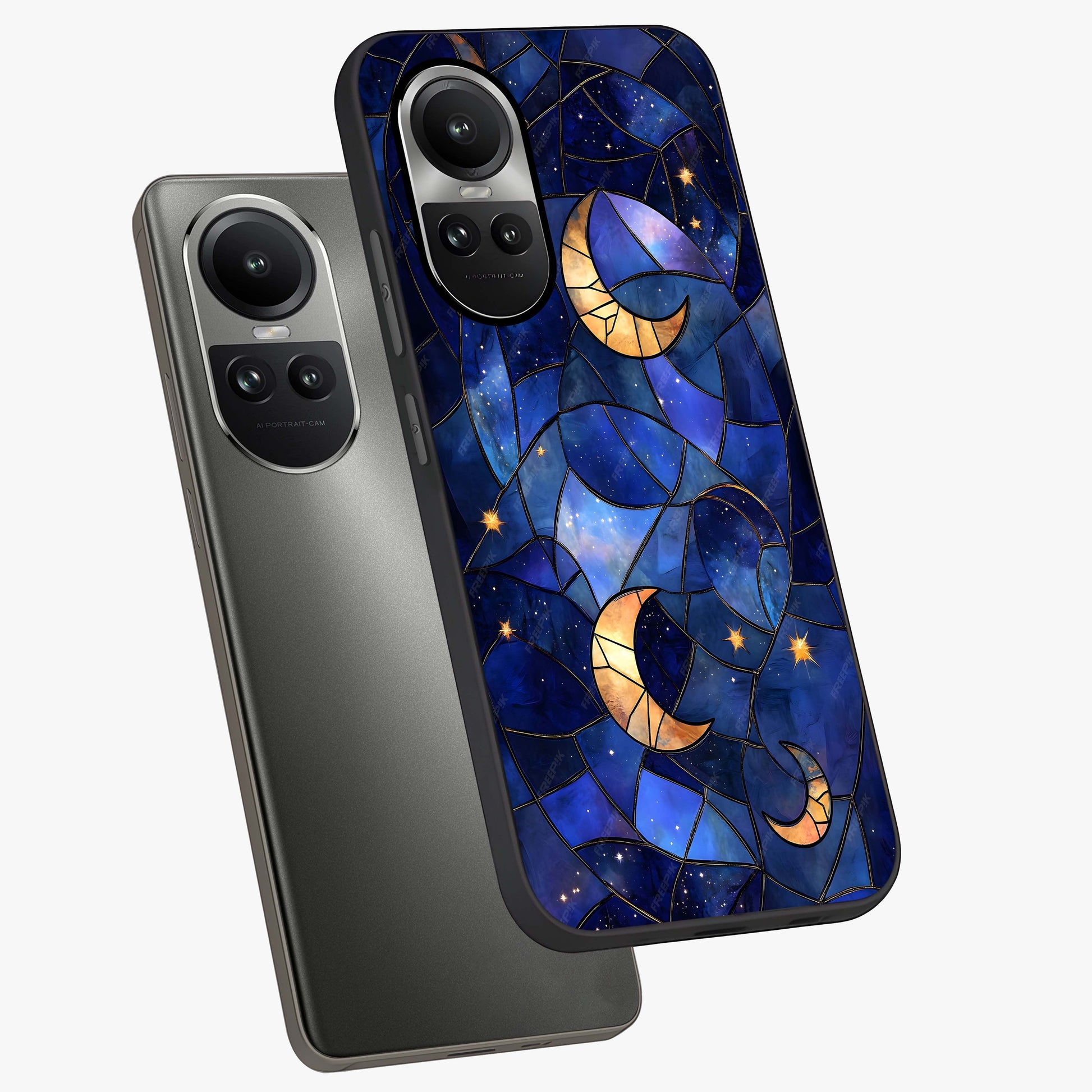 Starlit Sky Tapestry Glass Case displayed in angled mockup highlighting celestial night pattern with artistic aesthetic style.