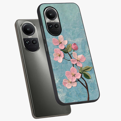 Threaded Blossom Breeze Glass Case displayed in angled mockup highlighting elegant floral design with soft aesthetic style.