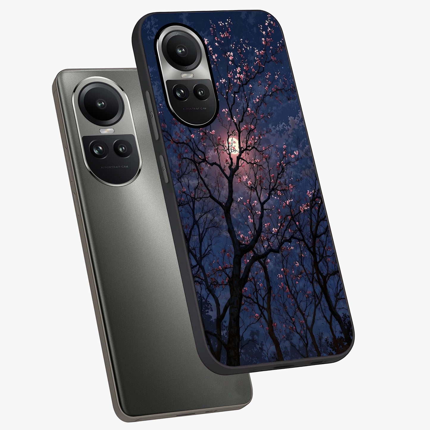 Twilight Sakura Serenade Glass Case displayed in angled mockup highlighting delicate sakura flower design with dreamy aesthetic.