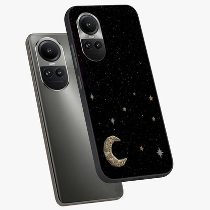 Twinkle Star With Half Moon Glass Case displayed in angled mockup highlighting celestial moon and star design with magical aesthetic.