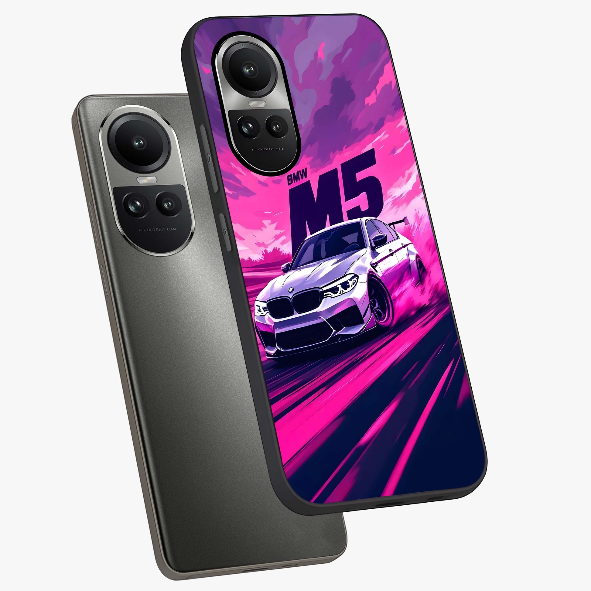 Velocity Drift Pulse Glass Case displayed in angled mockup highlighting dynamic drift design with sporty automotive aesthetic.