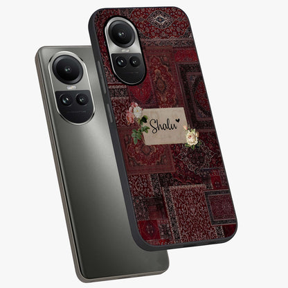 Velvet Wine Pattern Custom Name Glass Case displayed in angled mockup highlighting decorative velvet inspired design with custom name feature.
