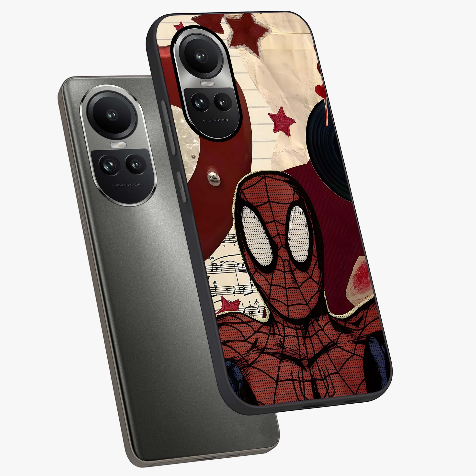 Web Warrior Vibes Glass Case displayed in angled mockup highlighting dynamic web design with comic style aesthetic.