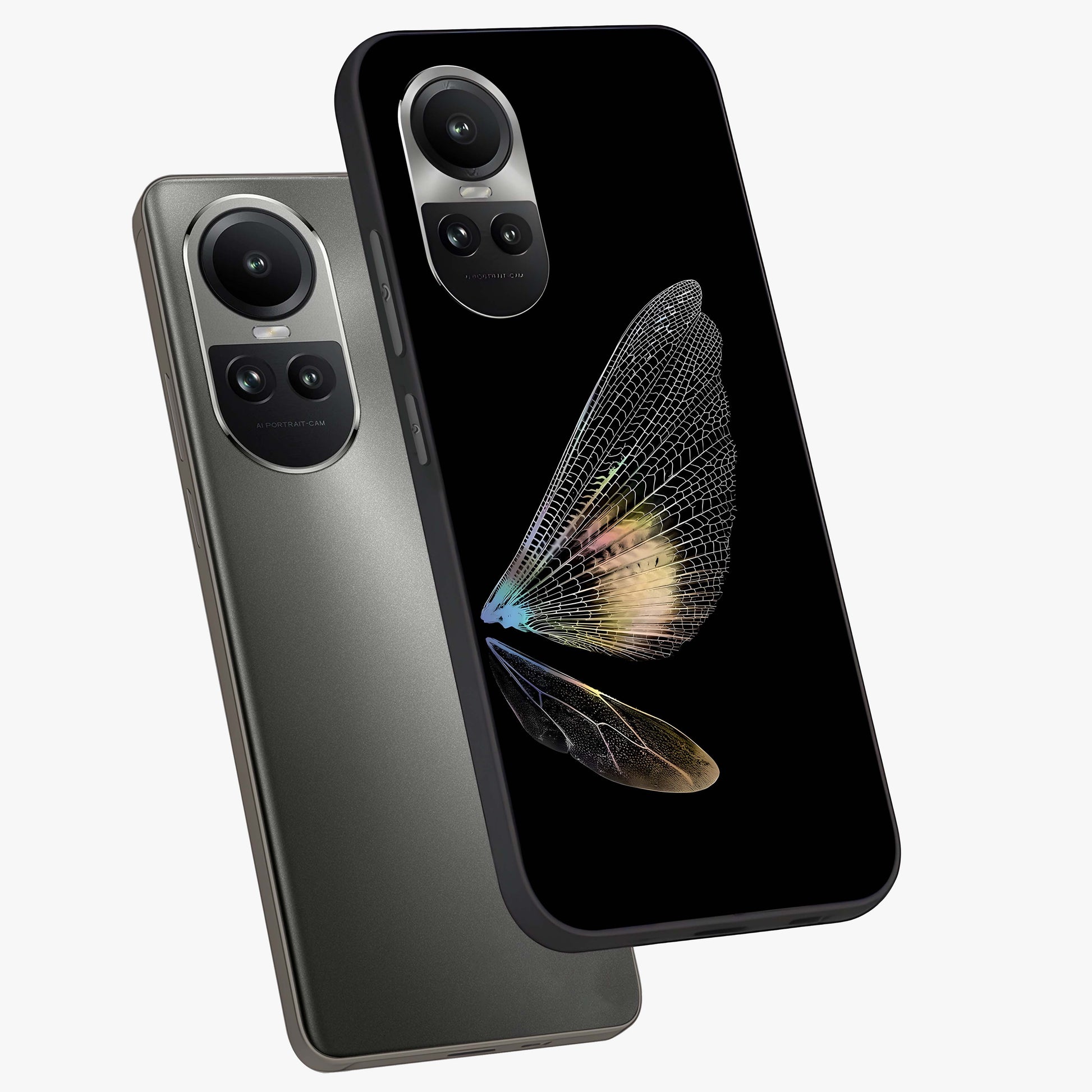 Whispers Of Wings Glass Case displayed in angled mockup highlighting soft feather design with celestial aesthetic style.