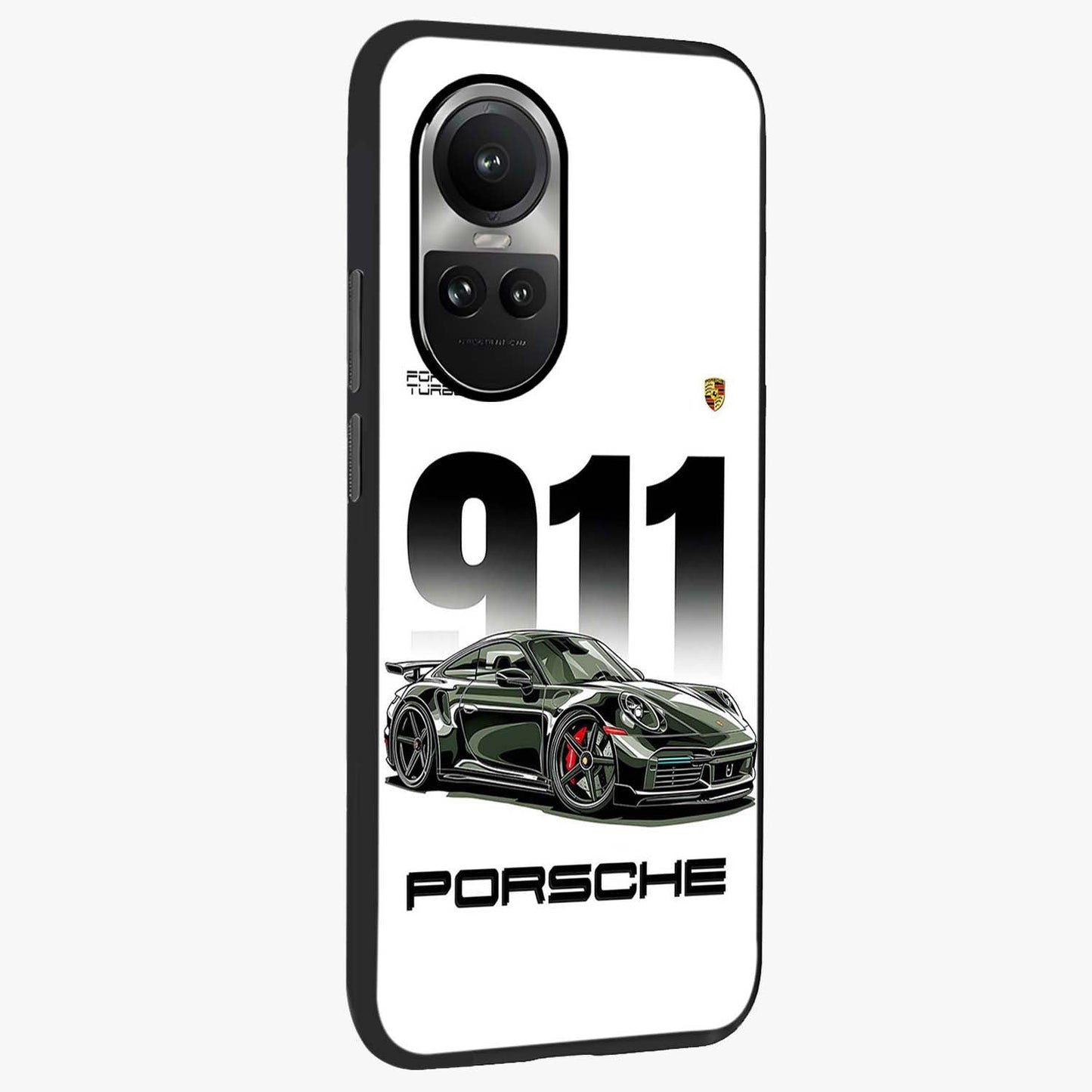 911 Turbo Dominance Glass Case upright perspective showcasing powerful racing design and modern automotive aesthetic.