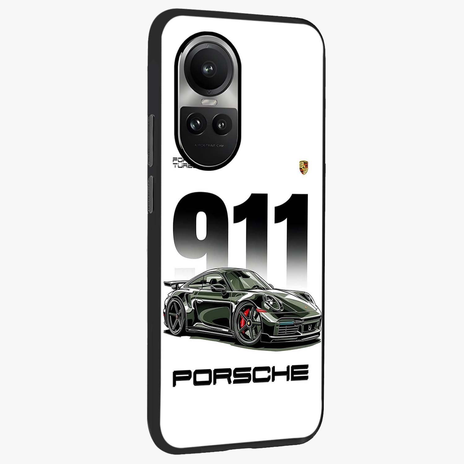 911 Turbo Dominance Glass Case upright perspective showcasing powerful racing design and modern automotive aesthetic.