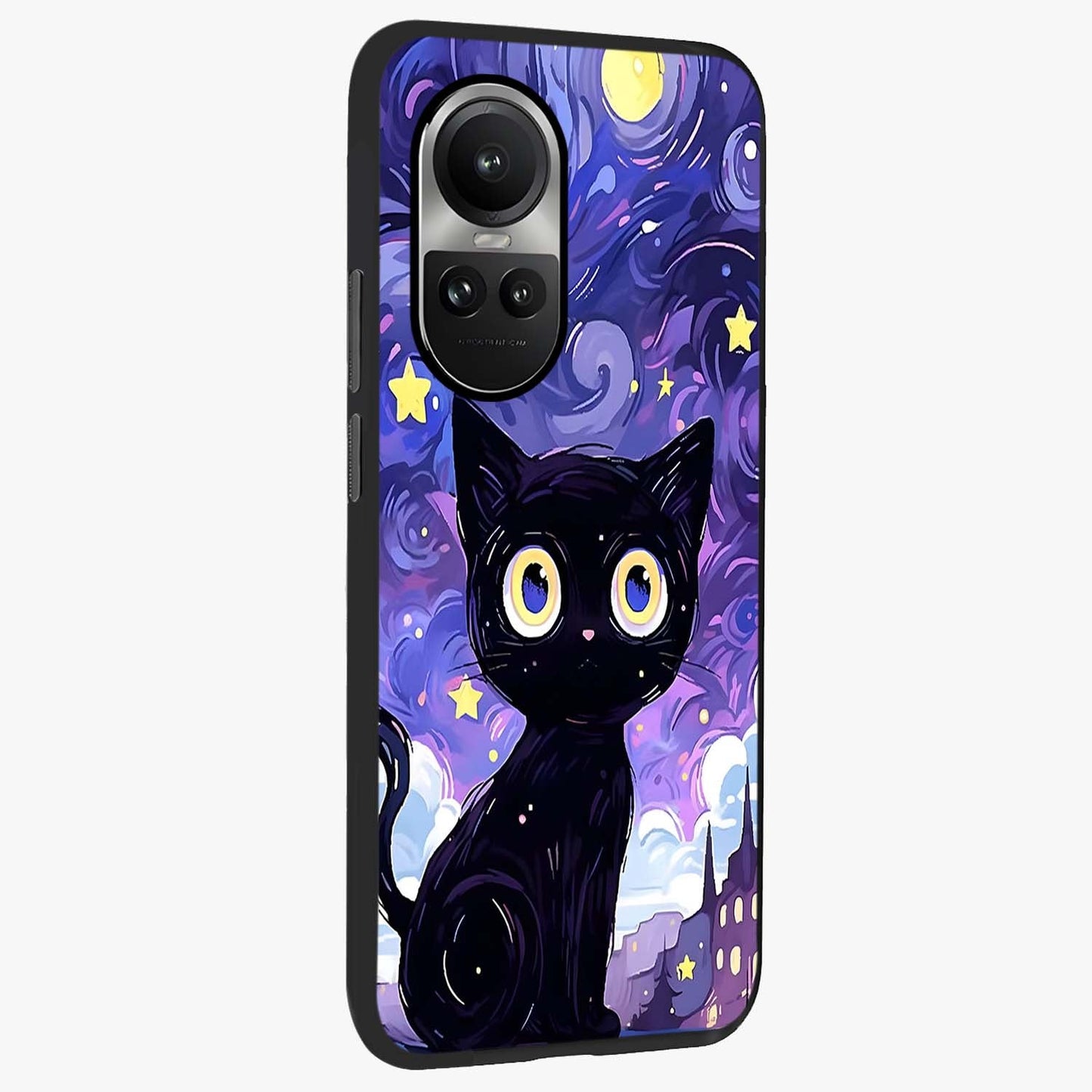 Abstract Cat Art Glass Case upright view showcasing creative feline illustration and aesthetic artistic style.