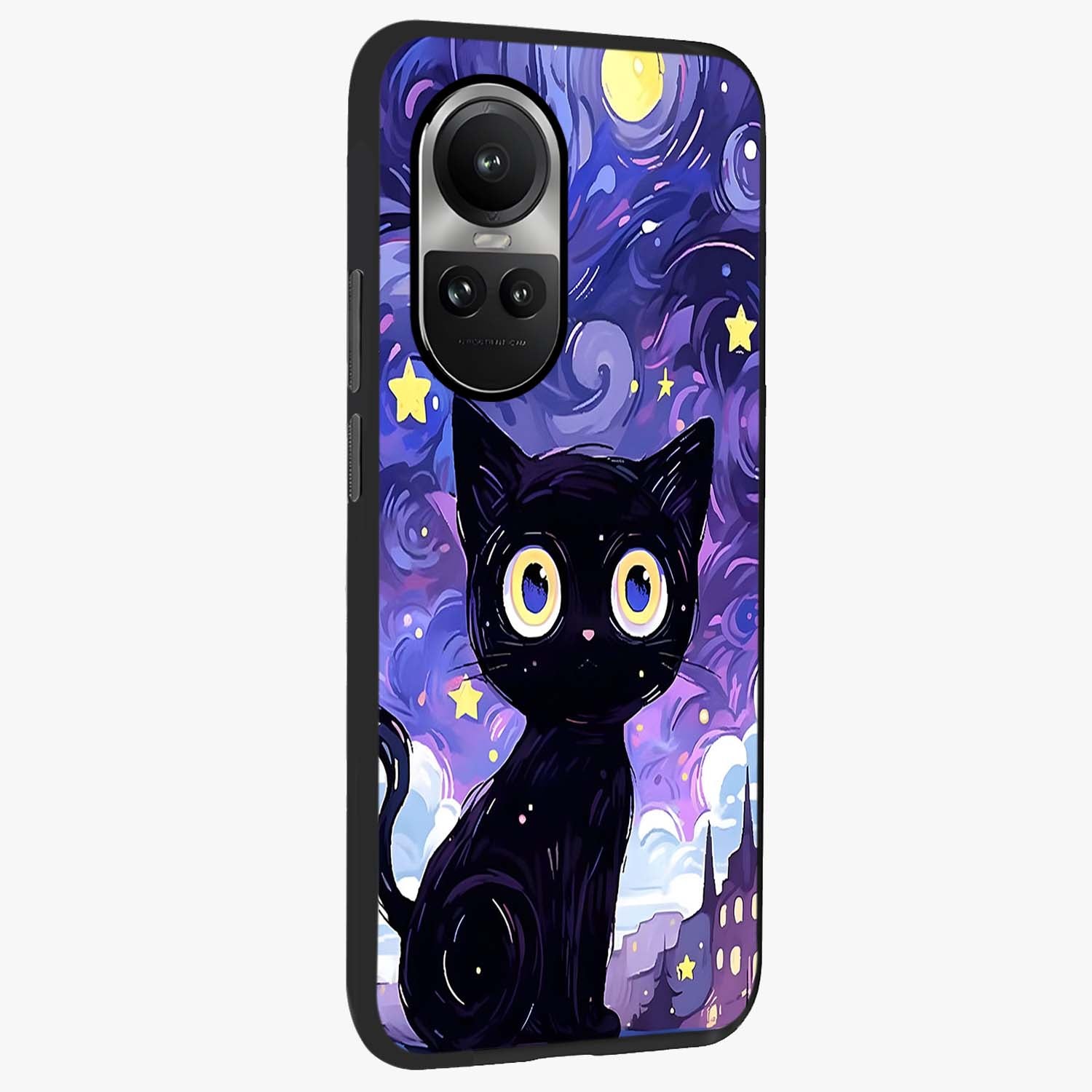 Abstract Cat Art Glass Case upright view showcasing creative feline illustration and aesthetic artistic style.