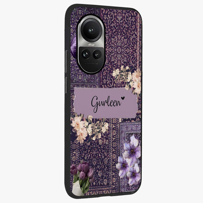 Antique Floral Whisper Custom Name Glass Case upright view showcasing delicate floral artwork with custom name feature.