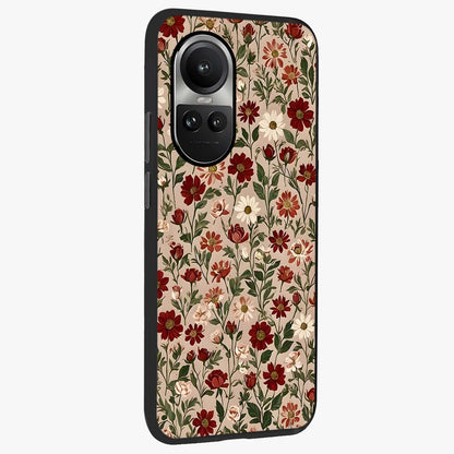 Biege Flower With Leaf Glass Case upright view showcasing delicate beige flower illustration with clean botanical style.