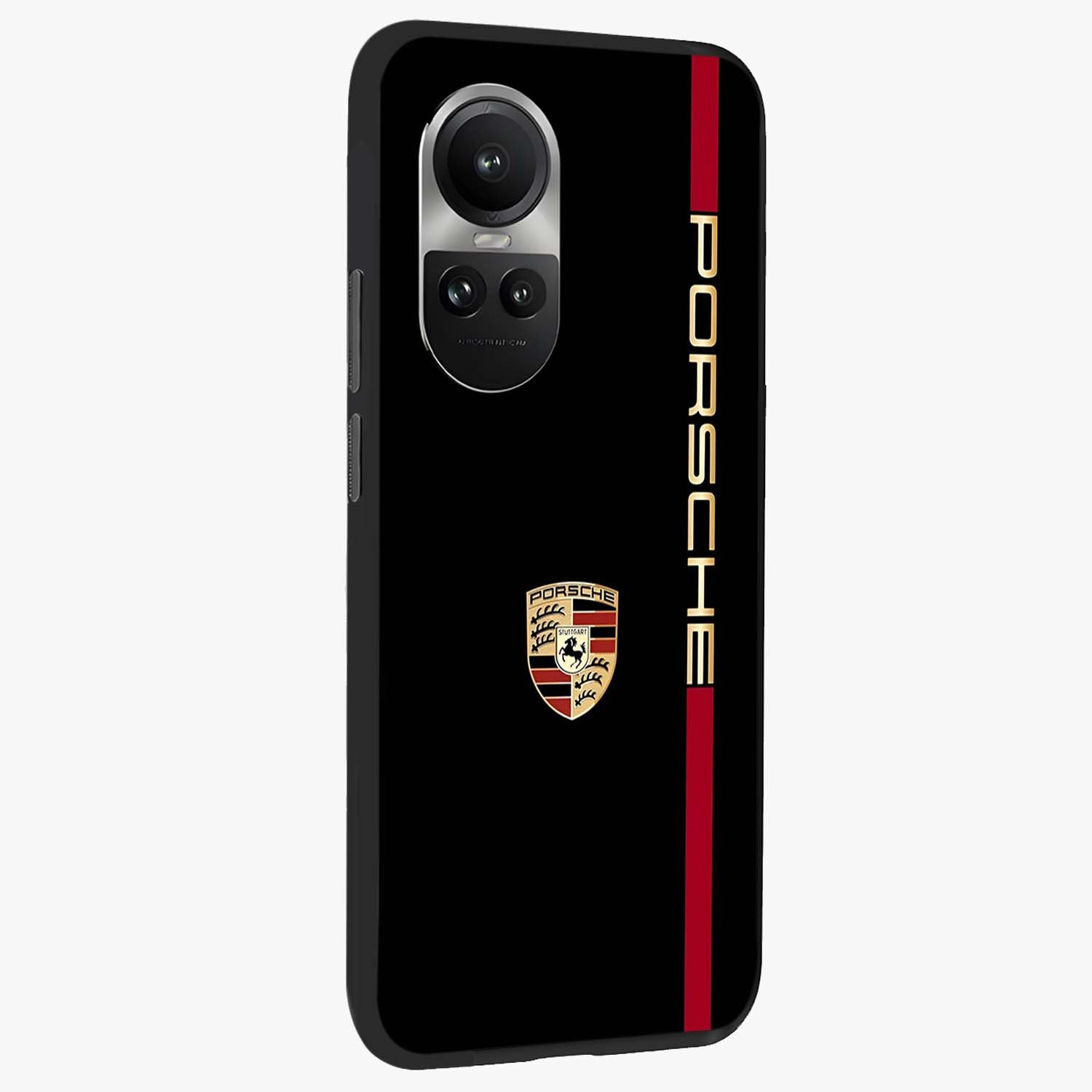 Black Minimal Porsche Glass Case upright view showcasing stylish automotive artwork with bold minimal theme.