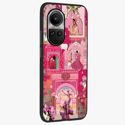 Blossoms of Rajasthan Glass Case upright view showcasing colorful floral design inspired by traditional Indian art.