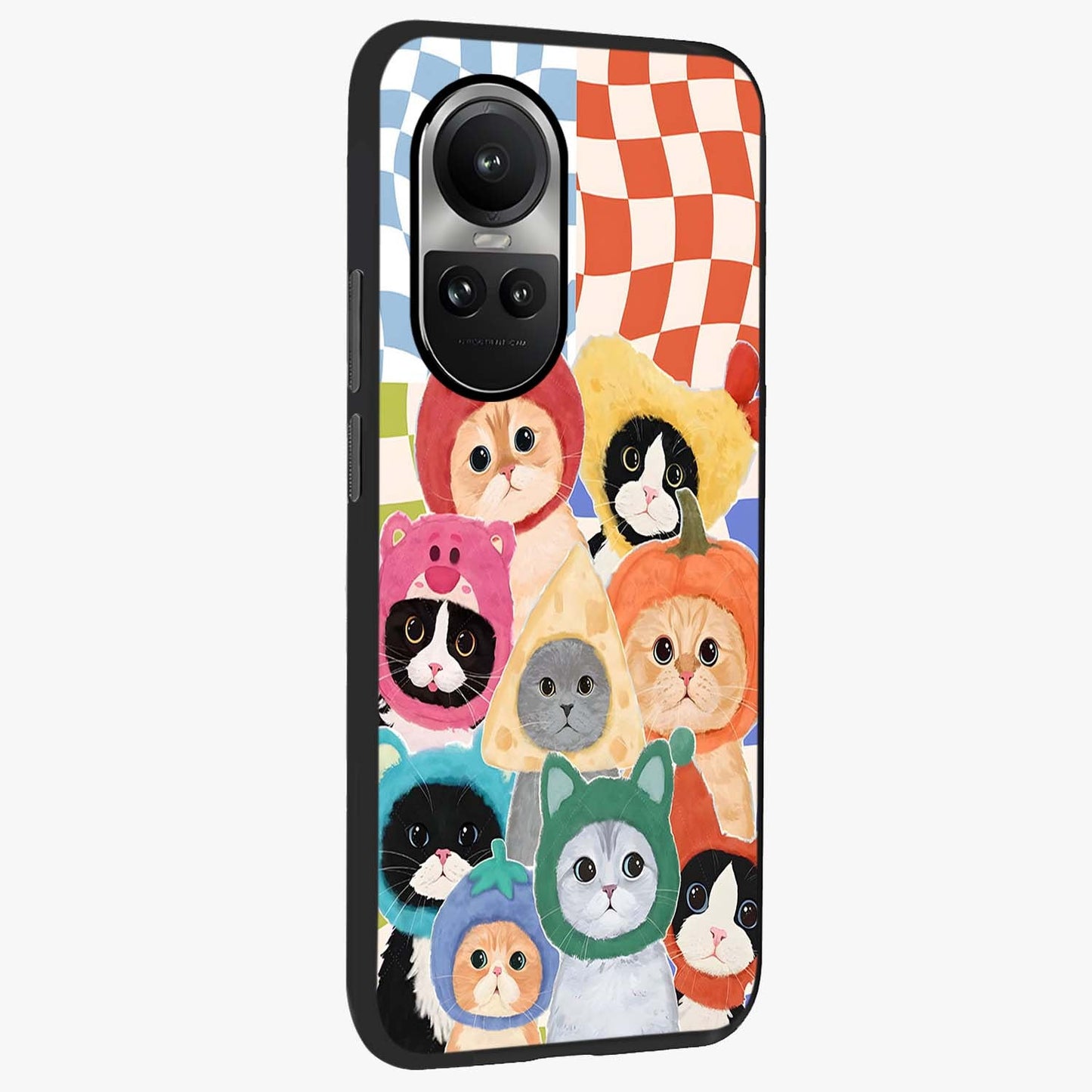 Cats in Fruits Glass Case upright view showcasing charming cat artwork with fun fruity theme.