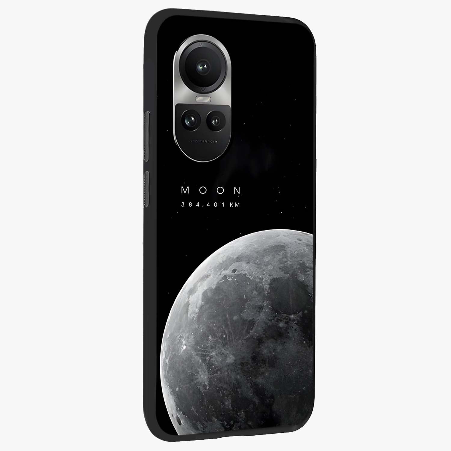 Cosmic Moon Glow Glass Case upright view showcasing luminous moon illustration with dreamy cosmic style.
