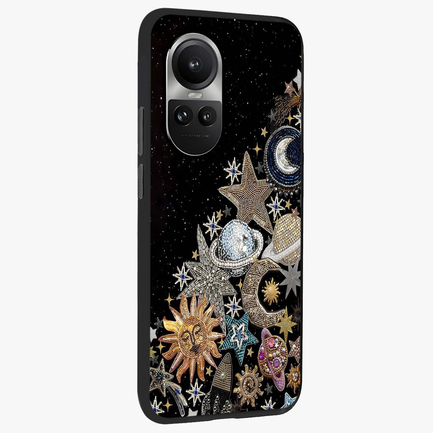 Cosmic Sparkle Dreams Glass Case upright view showcasing glowing cosmic artwork with magical galaxy theme.