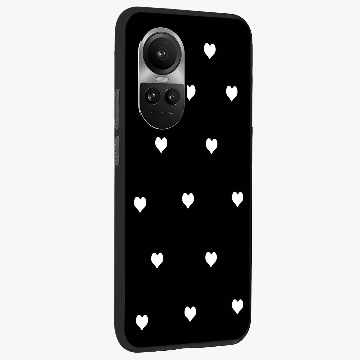 Cute And Simple White Hearts Glass Case upright view showcasing simple white hearts artwork with soft minimal theme.