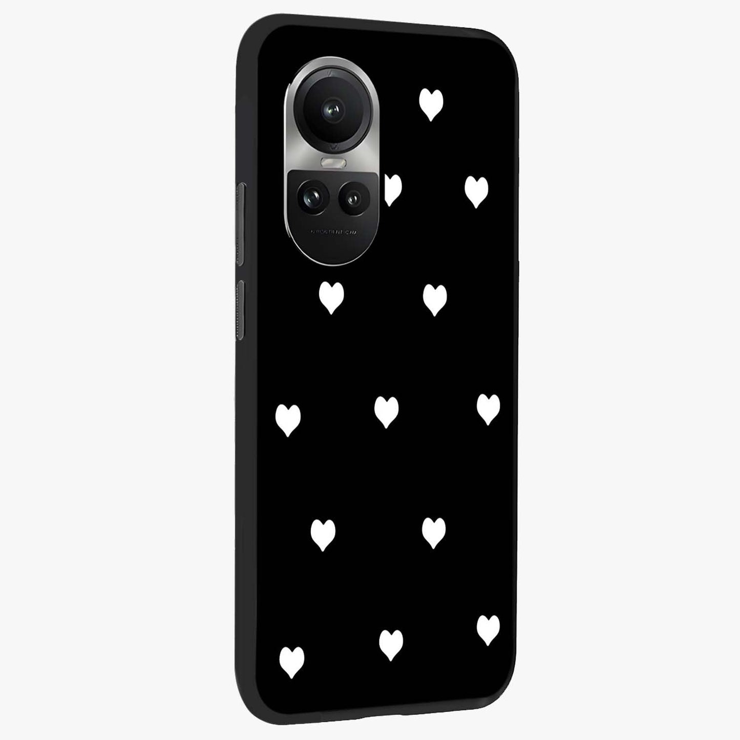 Cute And Simple White Hearts Glass Case upright view showcasing simple white hearts artwork with soft minimal theme.