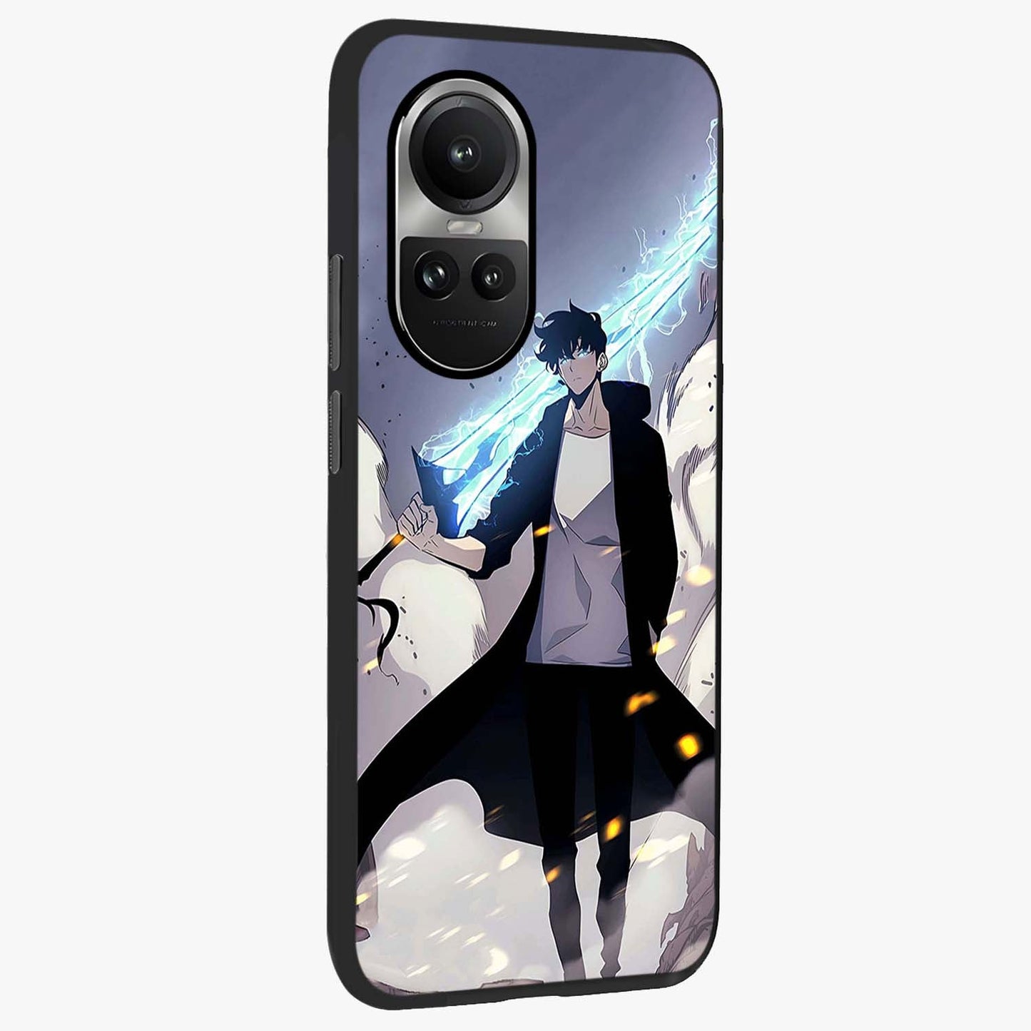 Dark Lightning Anime Warrior Glass Case upright view showcasing dramatic warrior artwork with dark lightning aesthetic.