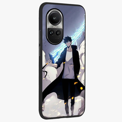 Dark Lightning Anime Warrior Glass Case upright view showcasing dramatic warrior artwork with dark lightning aesthetic.