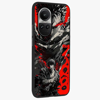 Demon Sword Resolve Glass Case upright view showcasing dramatic warrior artwork with intense battle theme.