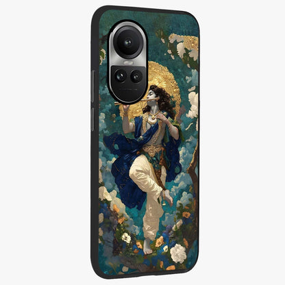 Divine Krishna Art Glass Case upright view showcasing divine Krishna artwork with sacred artistic theme.