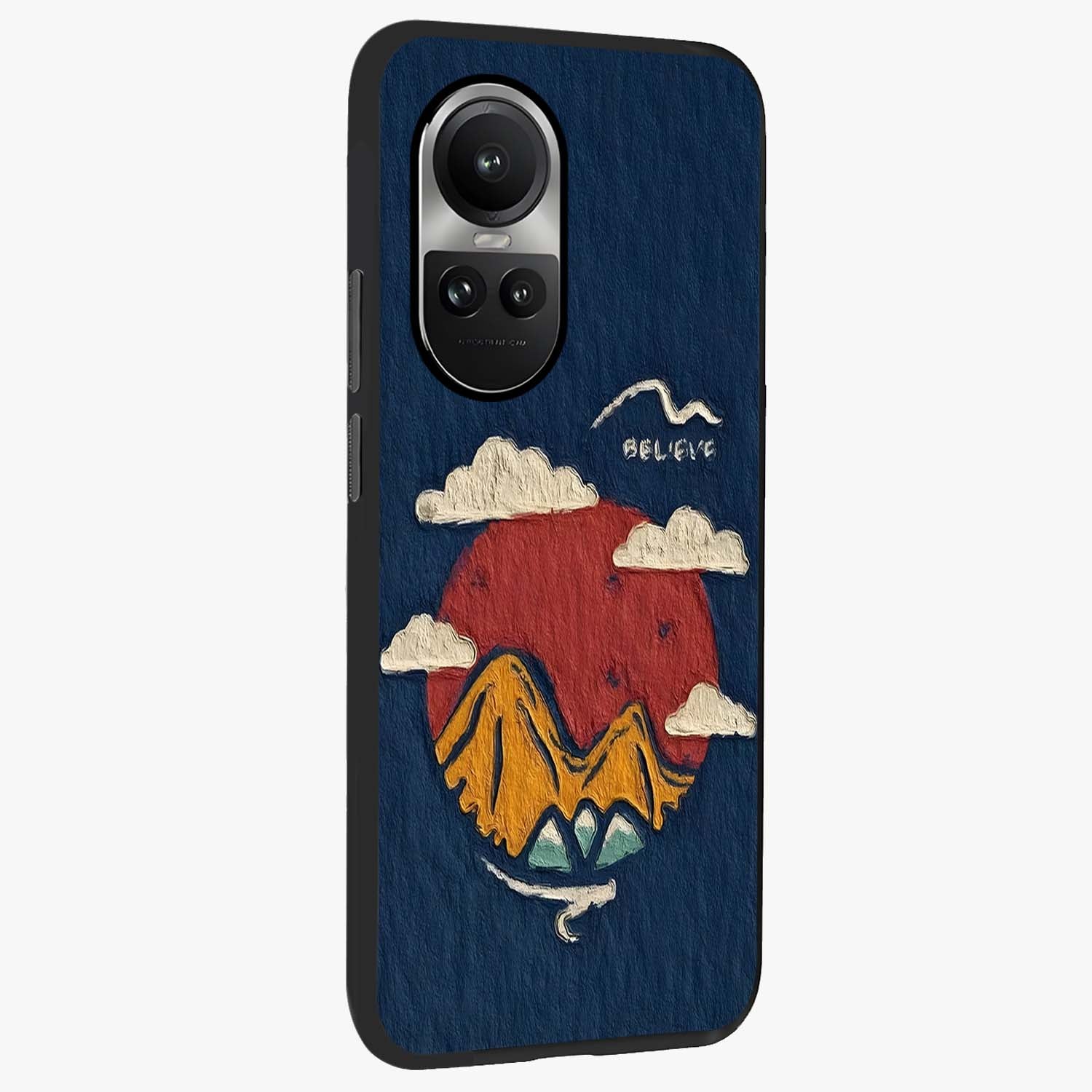 Dream Beyond Mountains Glass Case upright view showcasing beautiful mountain scenery with inspirational nature theme.