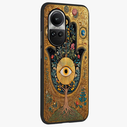 Ethereal Evil Eye Glass Case upright view showcasing celestial evil eye artwork with mystical theme.
