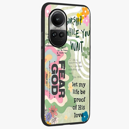 Faith Over Fear Glass Case upright view showcasing bold typography artwork with uplifting motivational theme.
