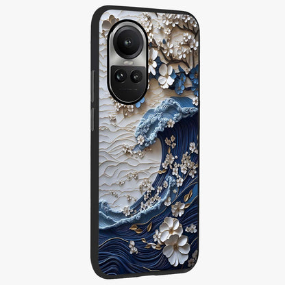 Floral Wave Origami Glass Case upright view showcasing creative floral origami artwork with artistic decorative theme.