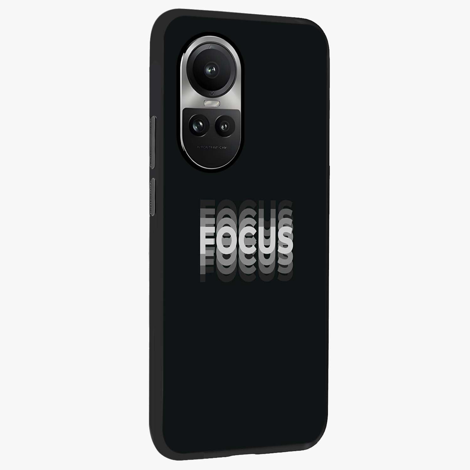 Focus Mode On Glass Case upright view showcasing strong typography statement with sleek motivational theme.