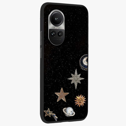Galactic Charm Glow Glass Case upright view showcasing glowing cosmic charm artwork with magical celestial style.