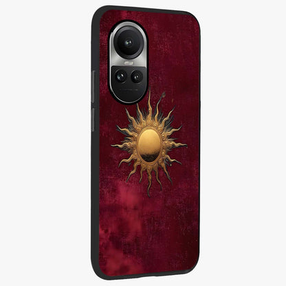 Golden Sun Minimalism Glass Case upright view showcasing simple golden sun artwork with elegant minimalist style.