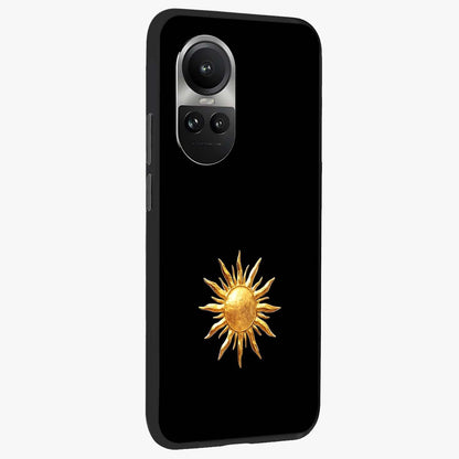 Golden Sun Minimalism Glass Case upright view showcasing haunting graveyard artwork with dramatic dark theme.