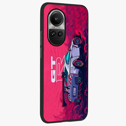 GT-R Car Pattern Glass Case upright view showcasing dynamic car pattern artwork with modern sports theme.