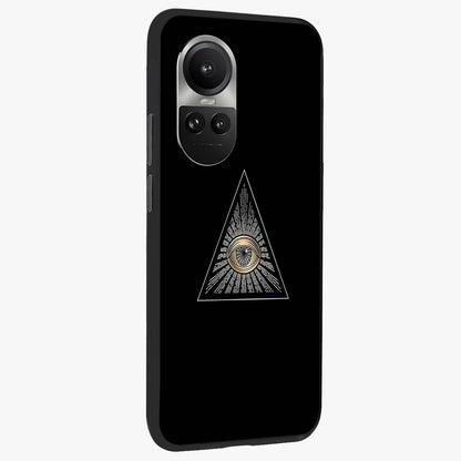 Illuminati Evil Glass Case upright view showcasing striking illuminati artwork with mysterious symbolic theme.