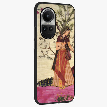 Lady With Veena Art Glass Case upright view showcasing classical veena artwork with traditional artistic theme.
