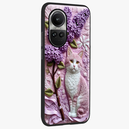 Lavender Cat Whimsy Glass Case upright view showcasing charming cat artwork with whimsical lavender theme.