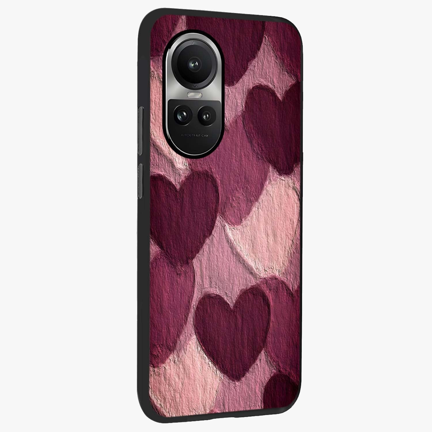 Layered Paper Hearts Glass Case upright view showcasing decorative layered heart artwork with sweet love theme.