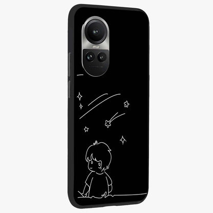Line Art Boy With Shooting Stars Glass Case upright view showcasing artistic shooting star illustration with minimal style.